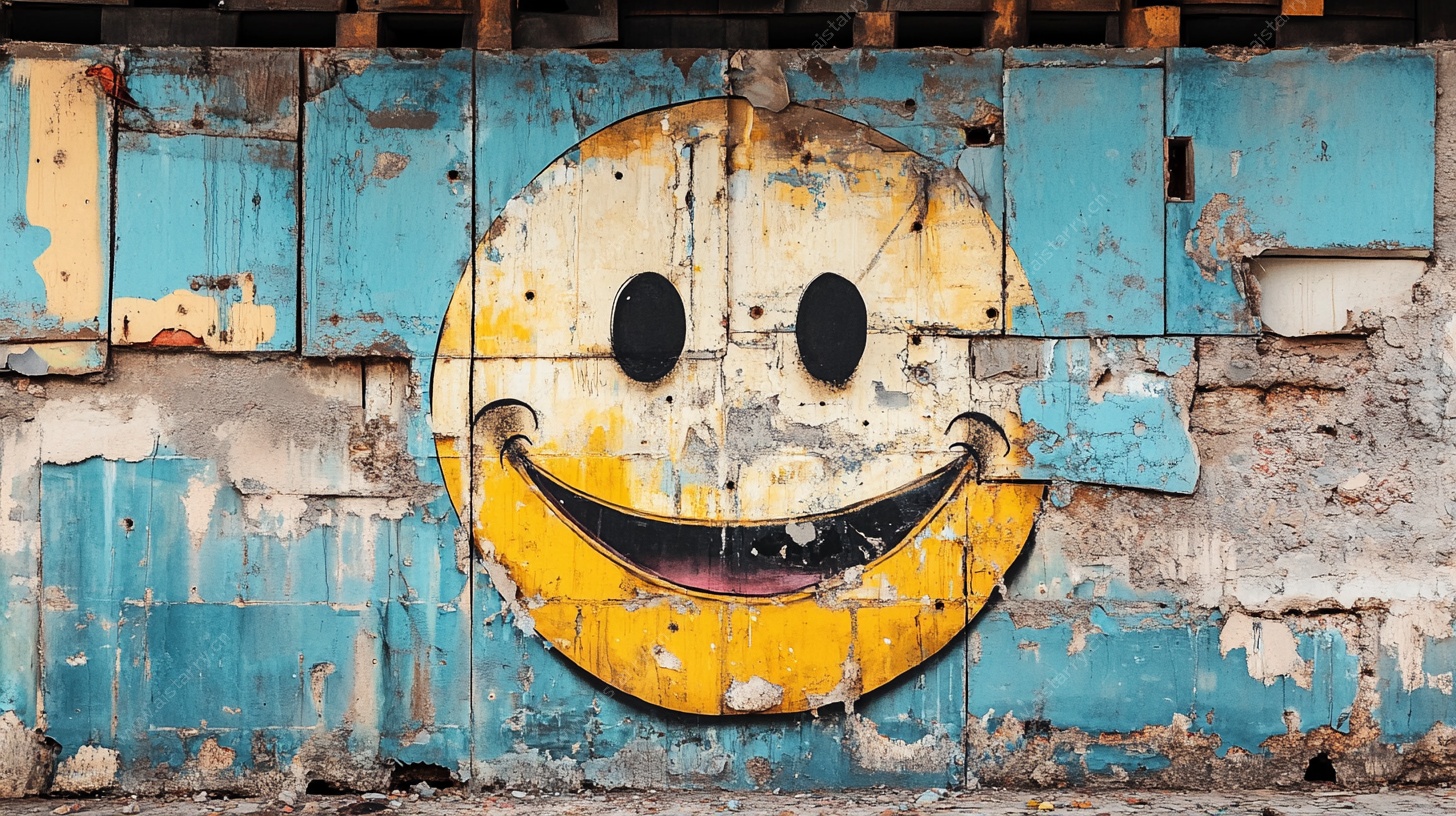 破旧墙上的笑脸涂鸦