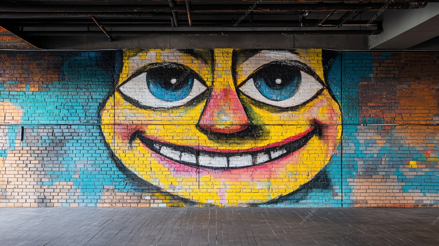 彩色笑脸街头涂鸦墙