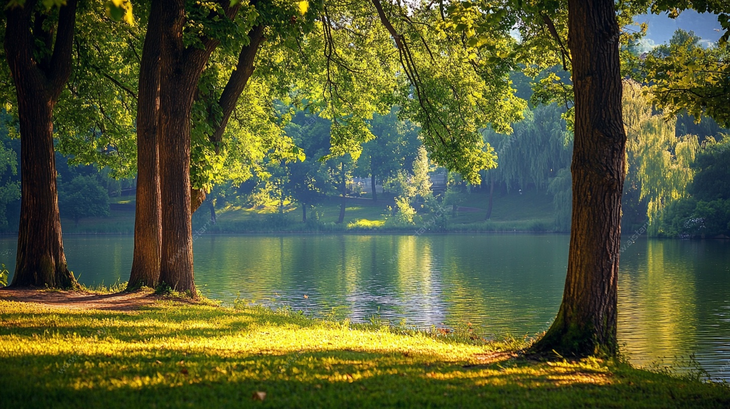 湖畔林荫美景