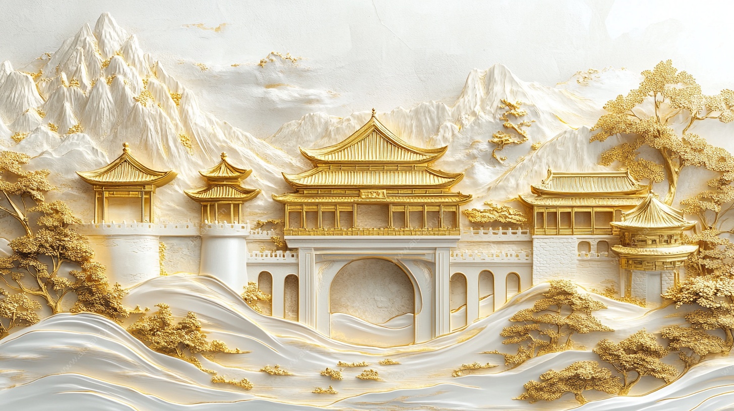 中式金雕山水宫殿图景