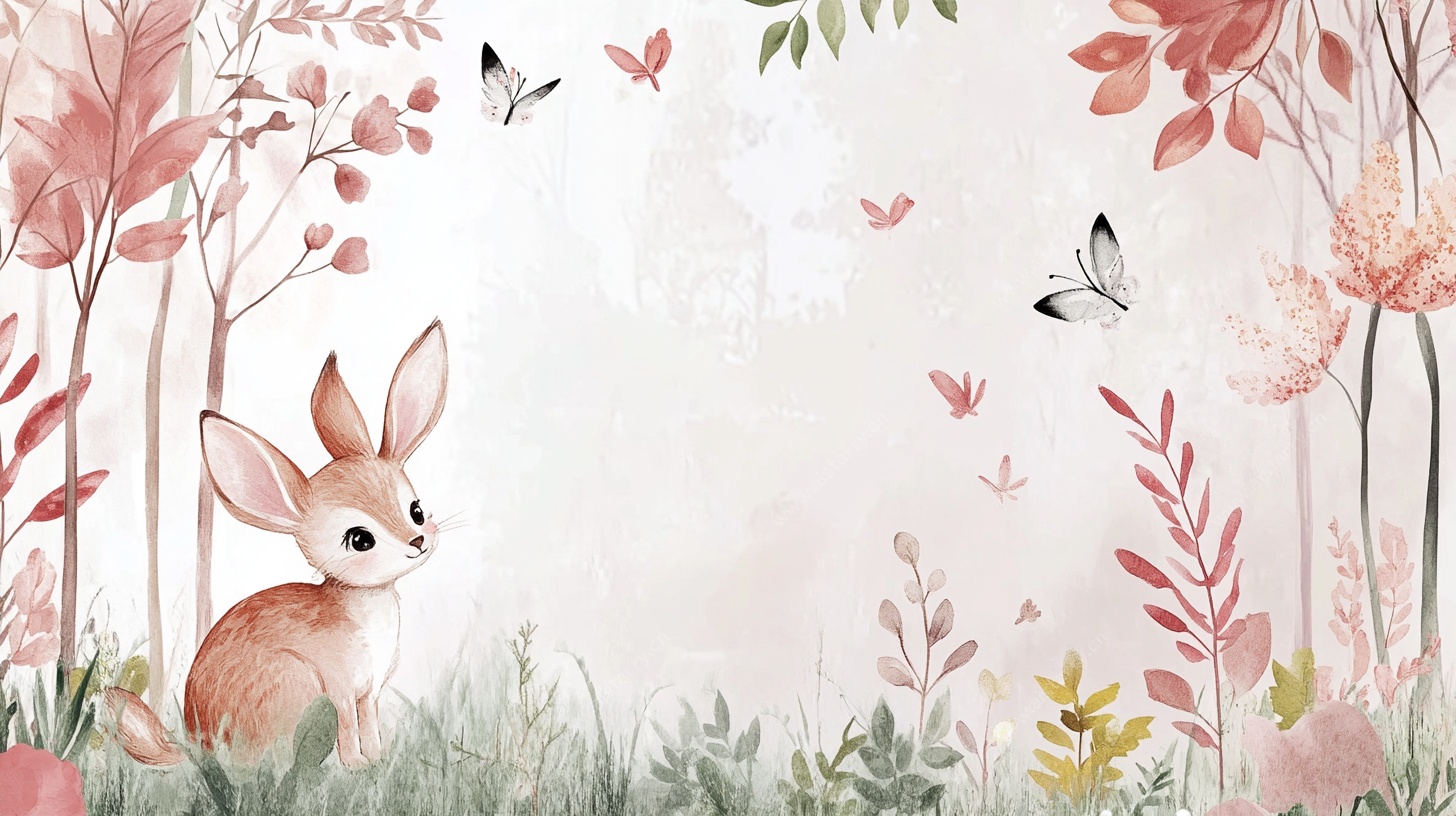 森林中的可爱兔子插画