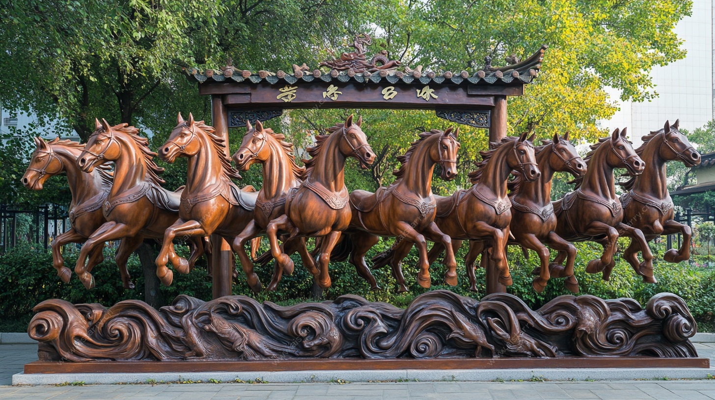 八骏马雕塑 古典艺术之作