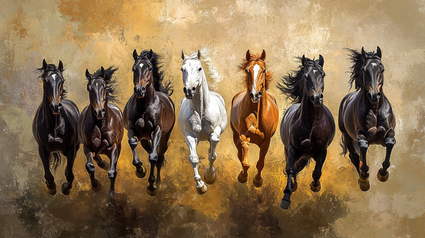 群马奔腾油画图