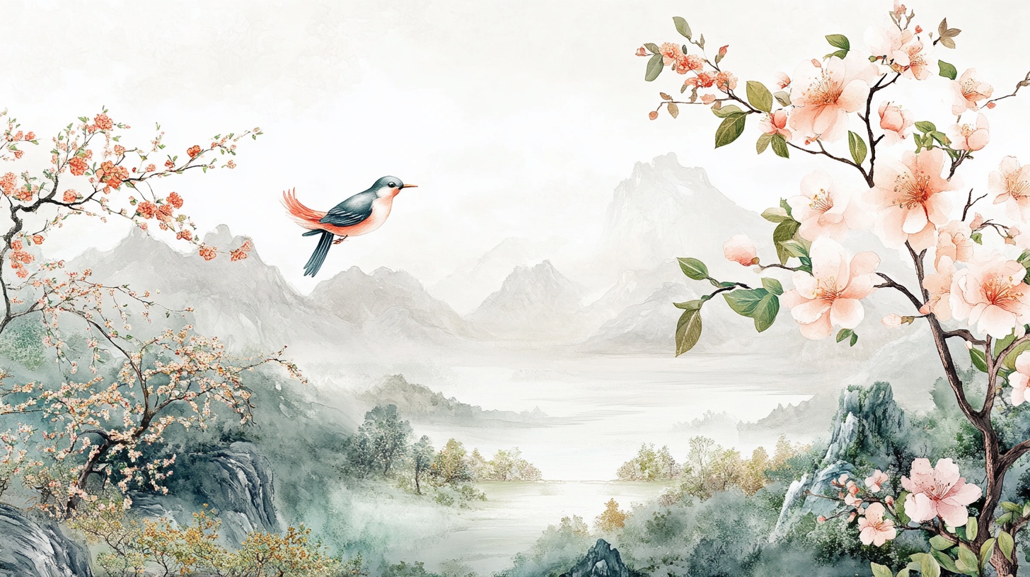 水墨花鸟山水图