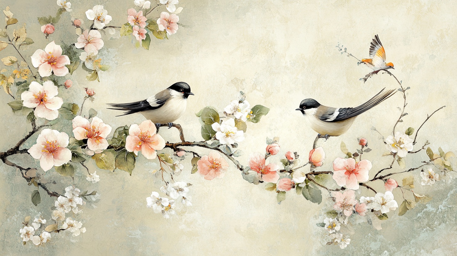 花鸟图 双雀栖于繁花间