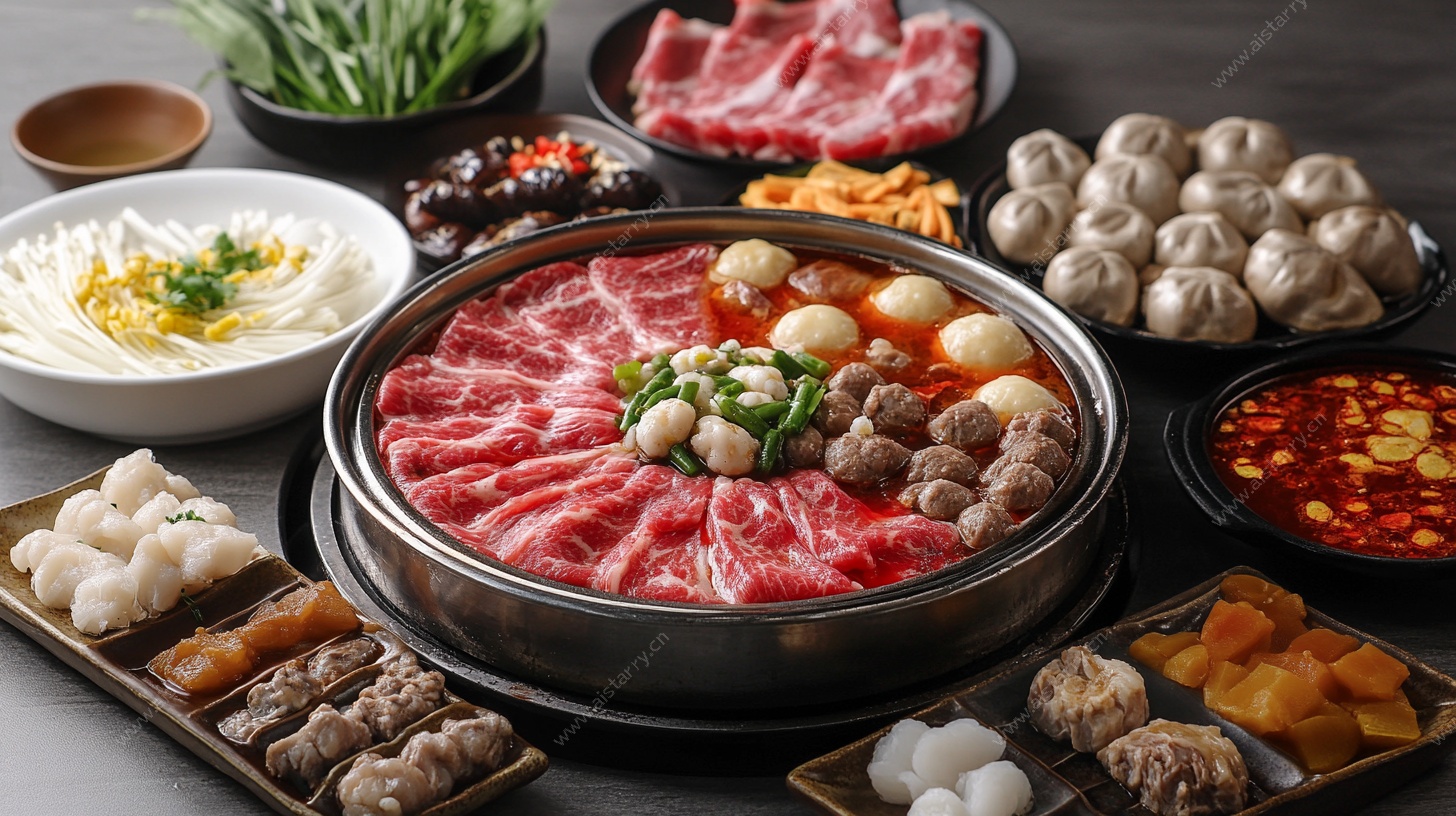 丰盛火锅食材拼盘展示