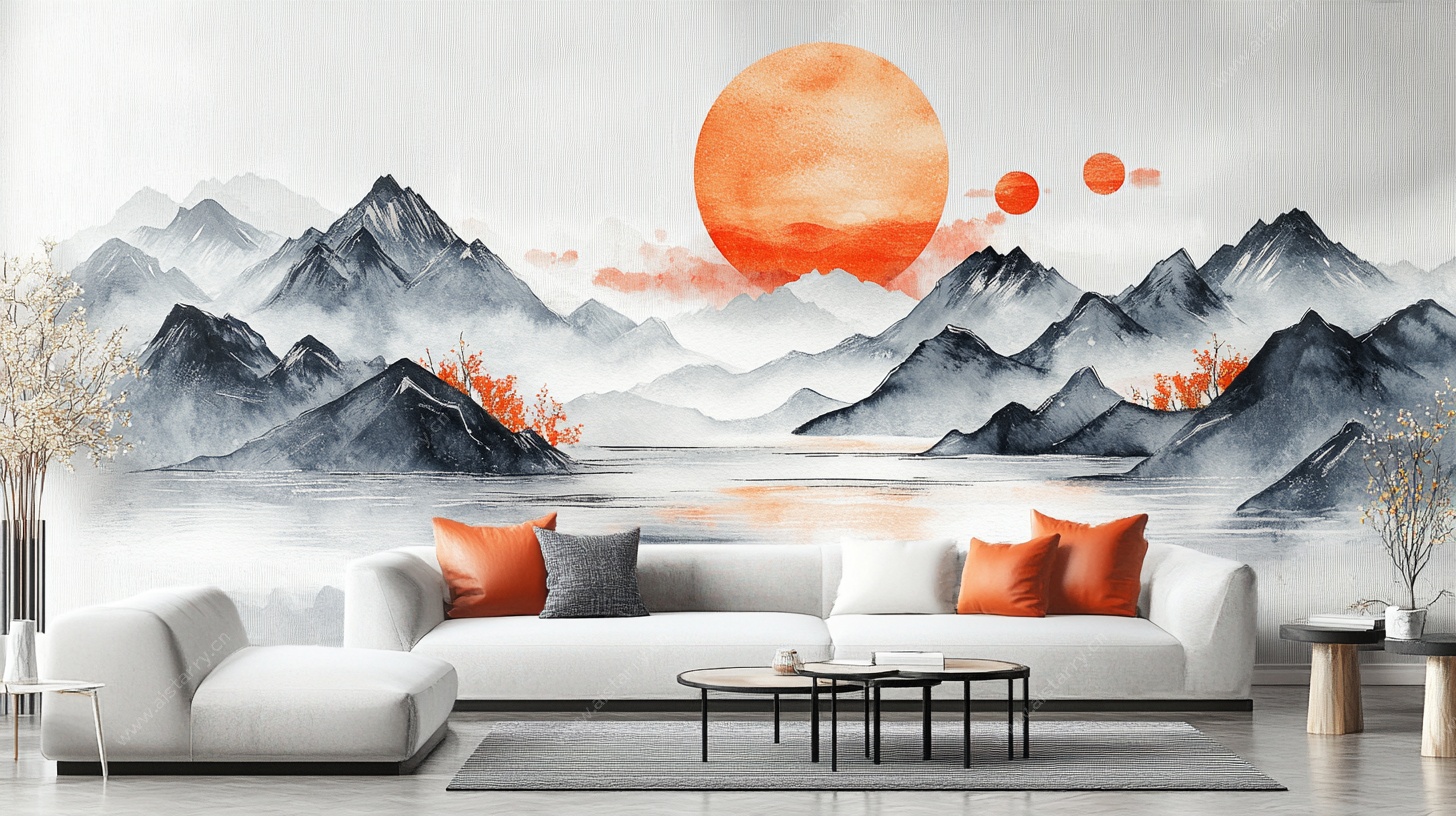 新中式山水客厅背景墙