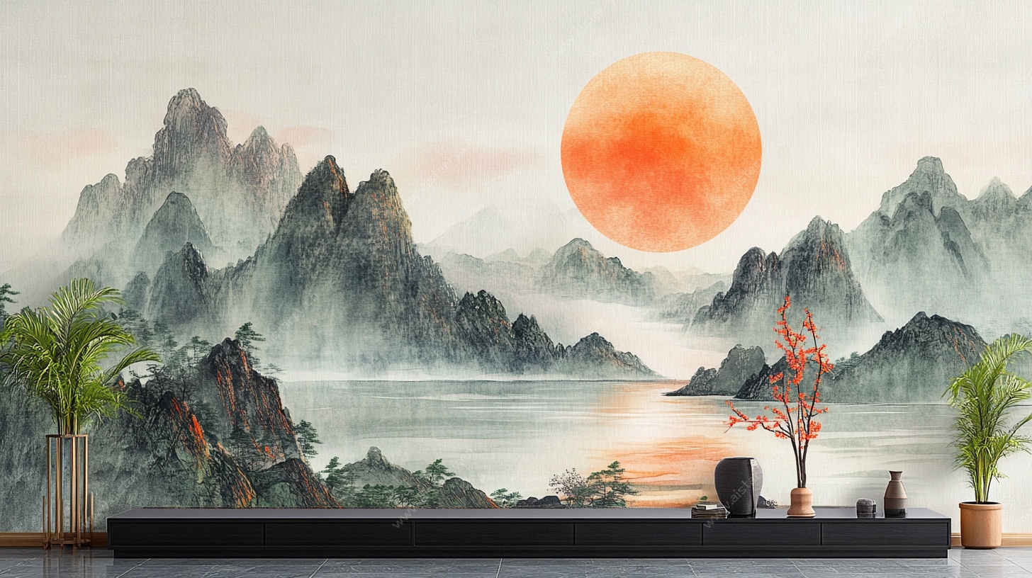 中式山水背景墙装饰画