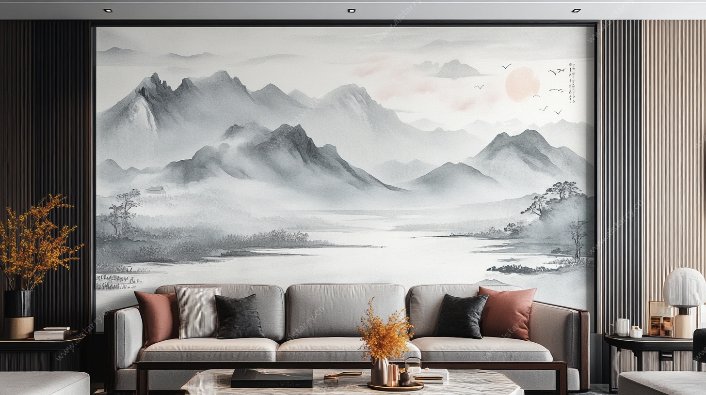 中式山水客厅装饰壁画