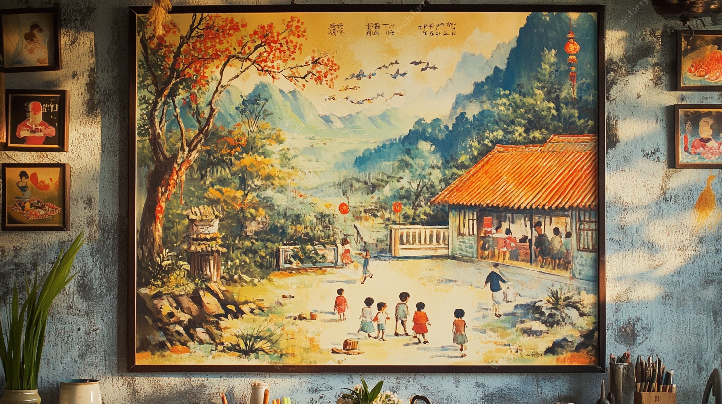 复古乡村生活壁画