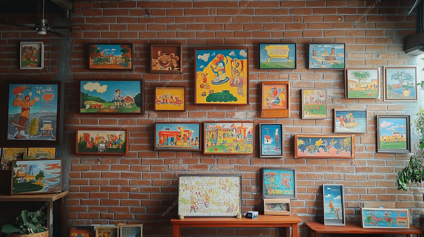 儿童画作墙展示