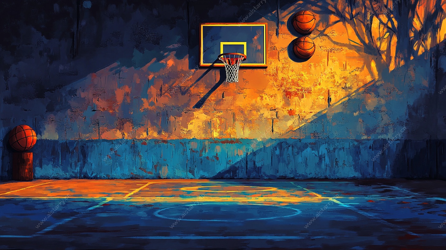 梦幻篮球场地艺术插画