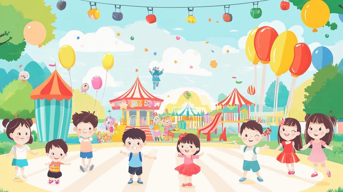 欢乐儿童在游乐园玩耍