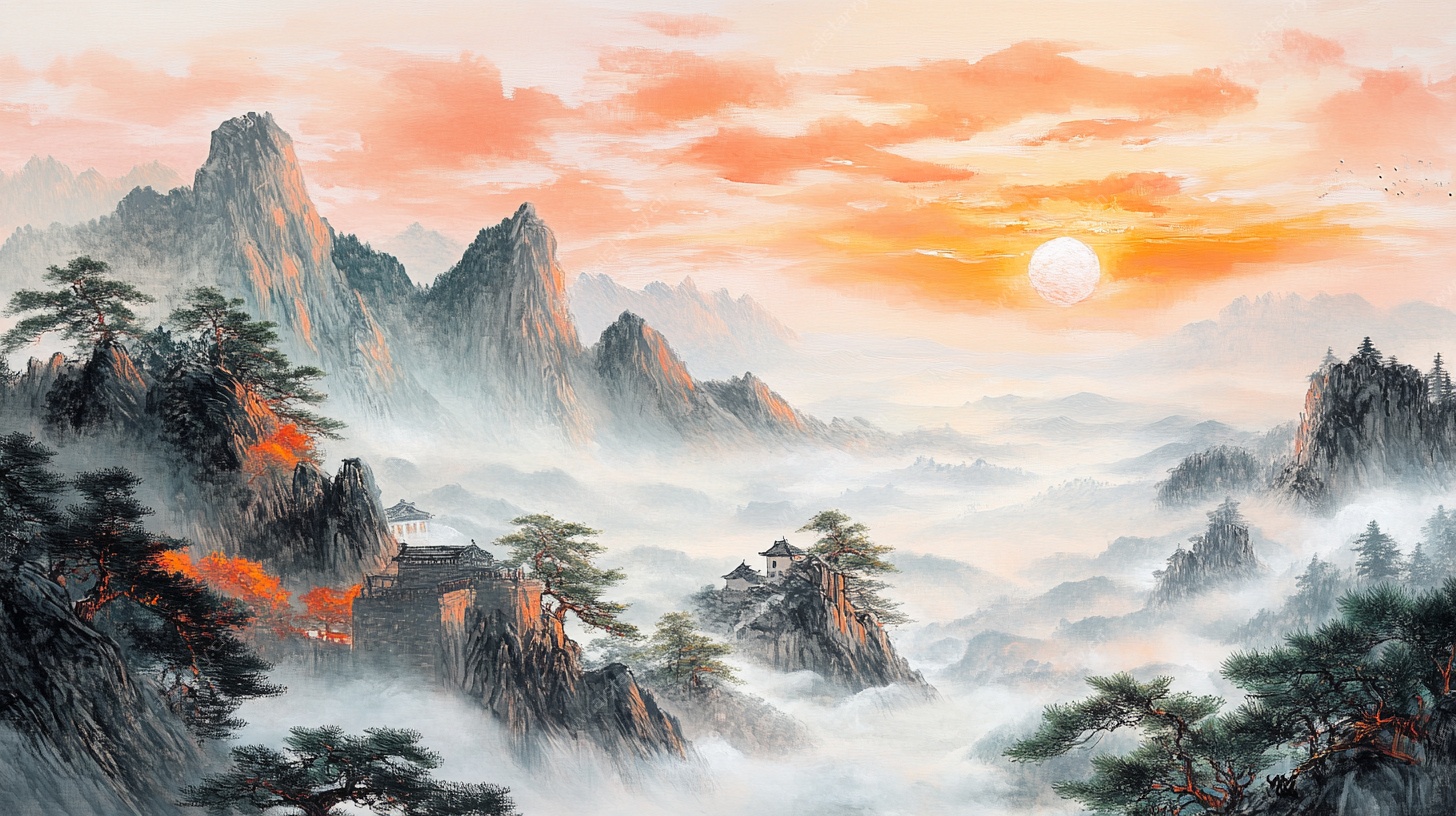 旭日东升山水图