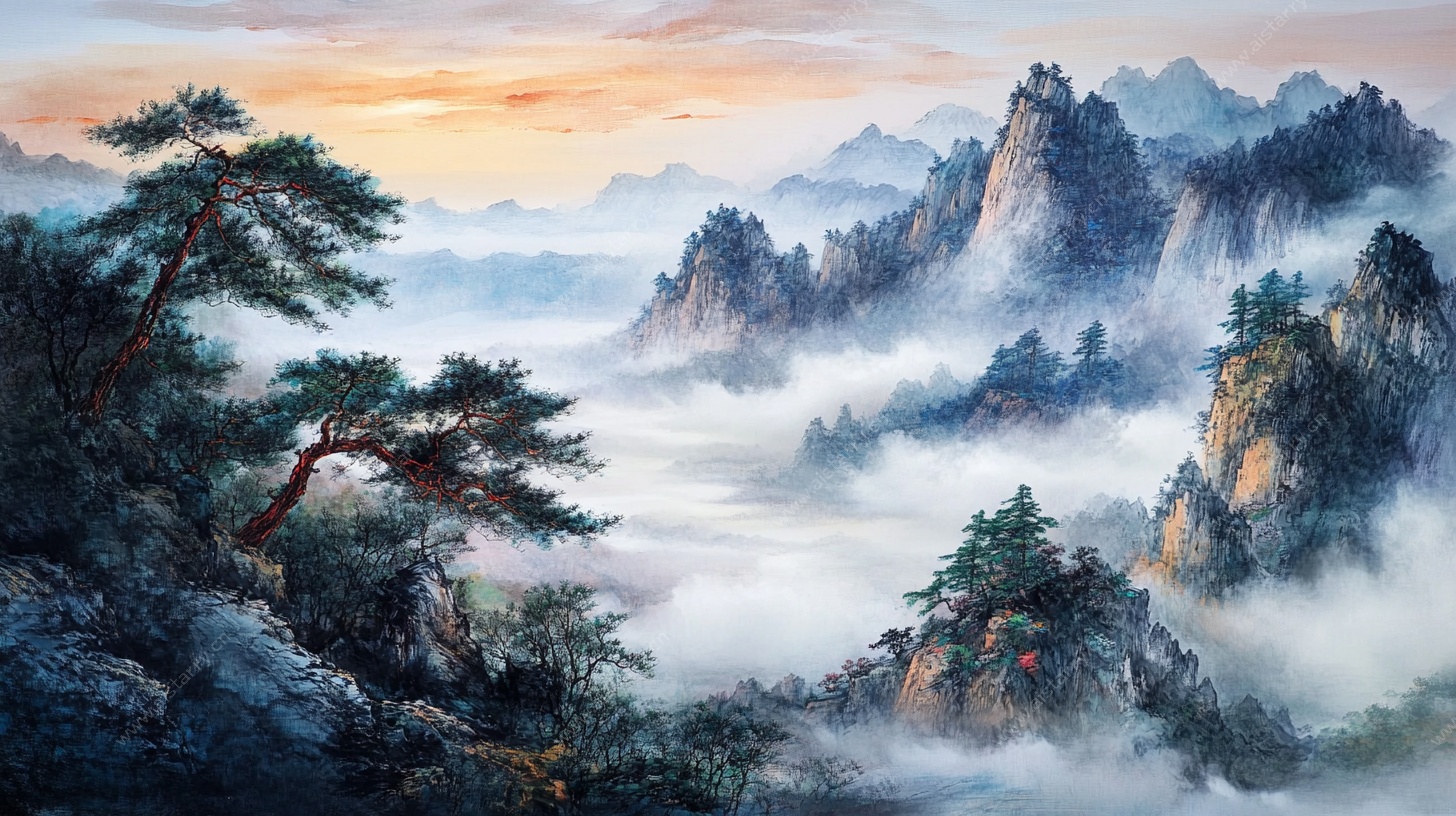 黄山云海劲松壮丽景观