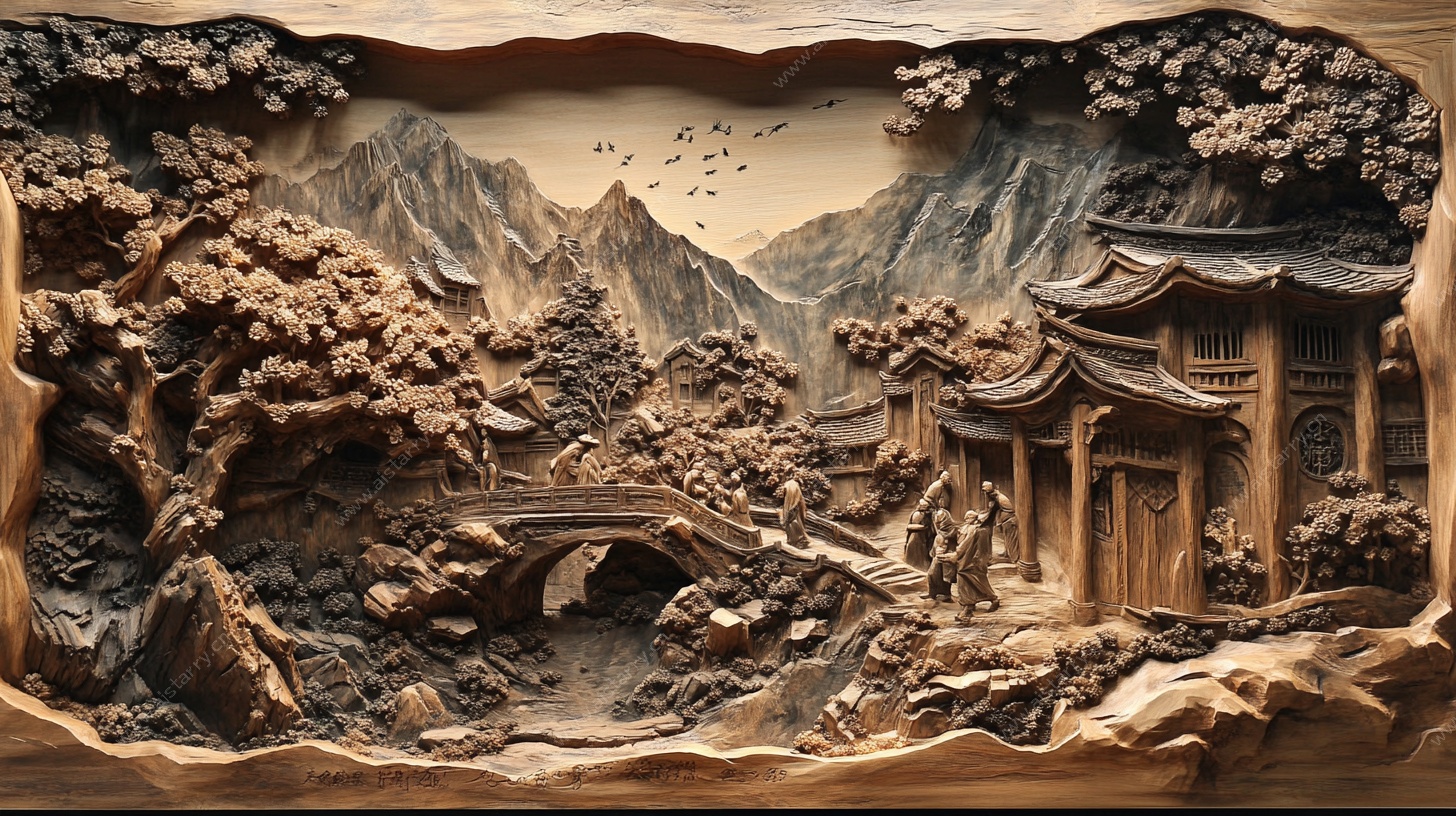 中式山水木雕景观