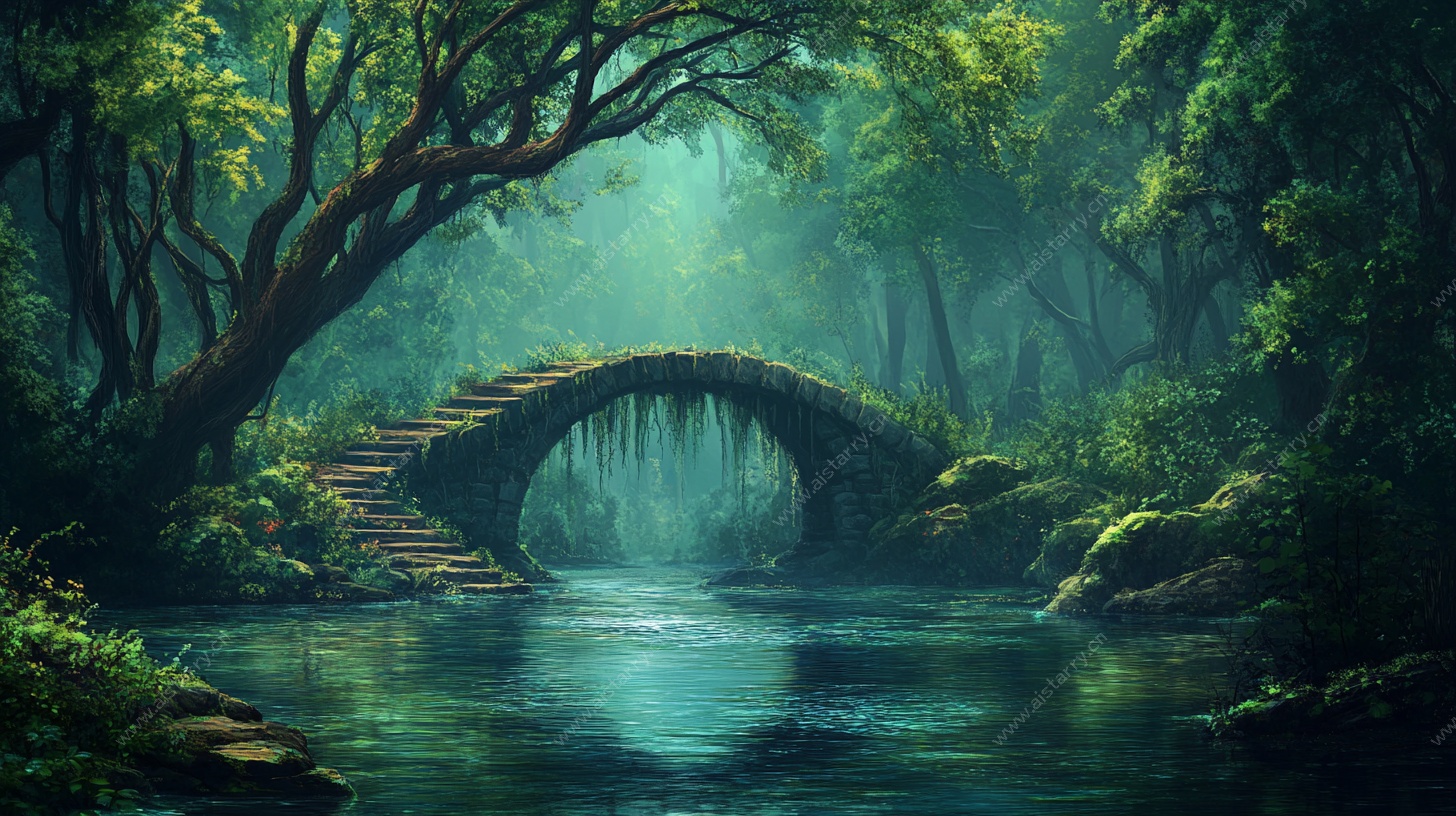 梦幻森林中的古老石桥