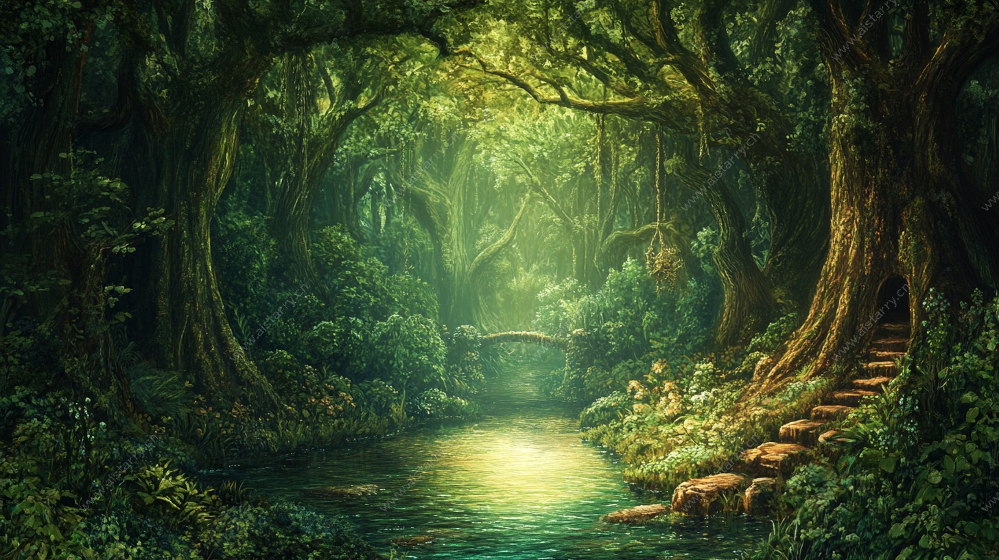 梦幻森林中的幽静溪流