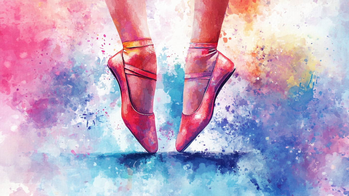 水彩风格芭蕾舞者脚尖特写