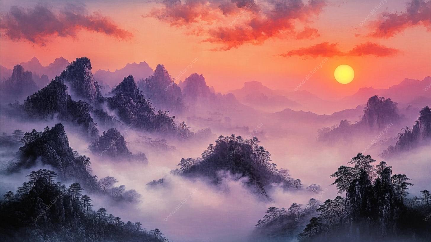 日出群山间壮丽景观