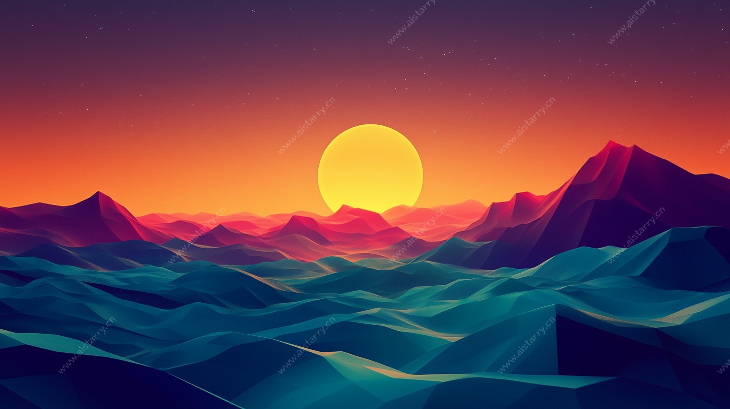 夕阳下的山峦景观图