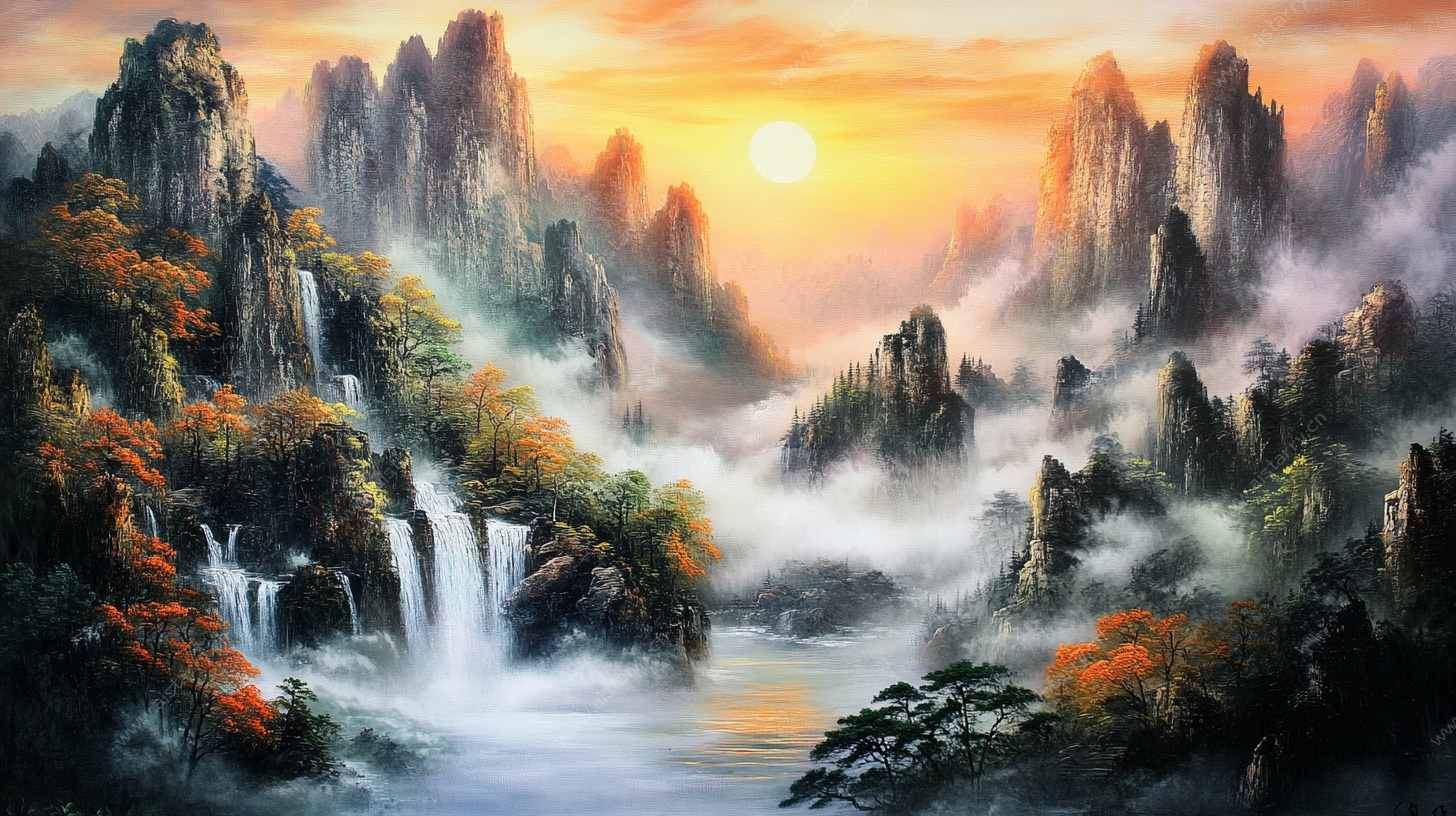 壮丽山水夕阳景