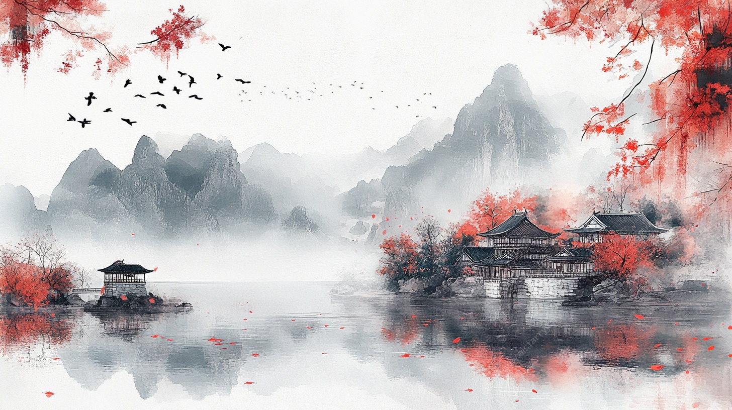 水墨秋景山水图