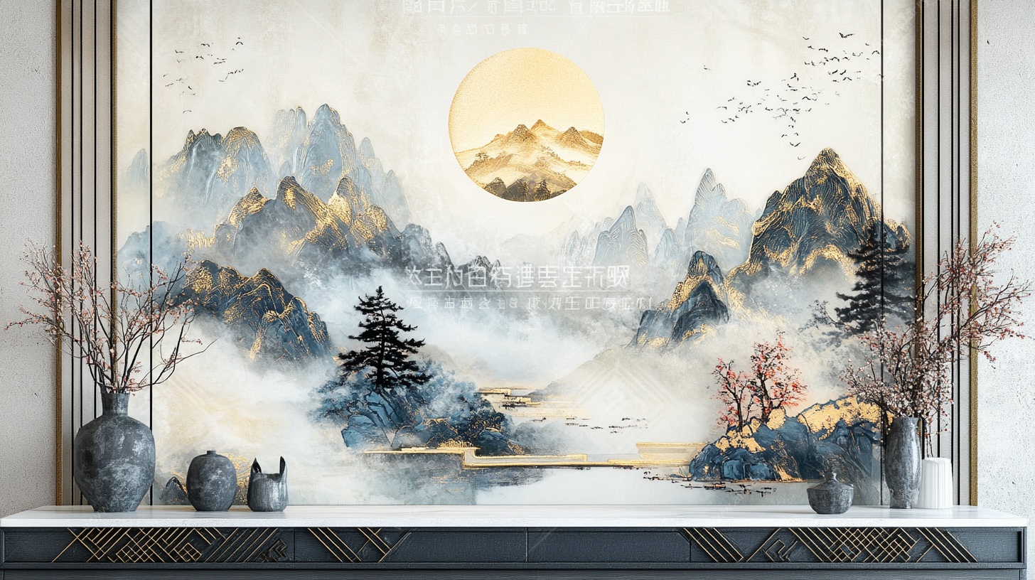中式山水背景墙装饰画