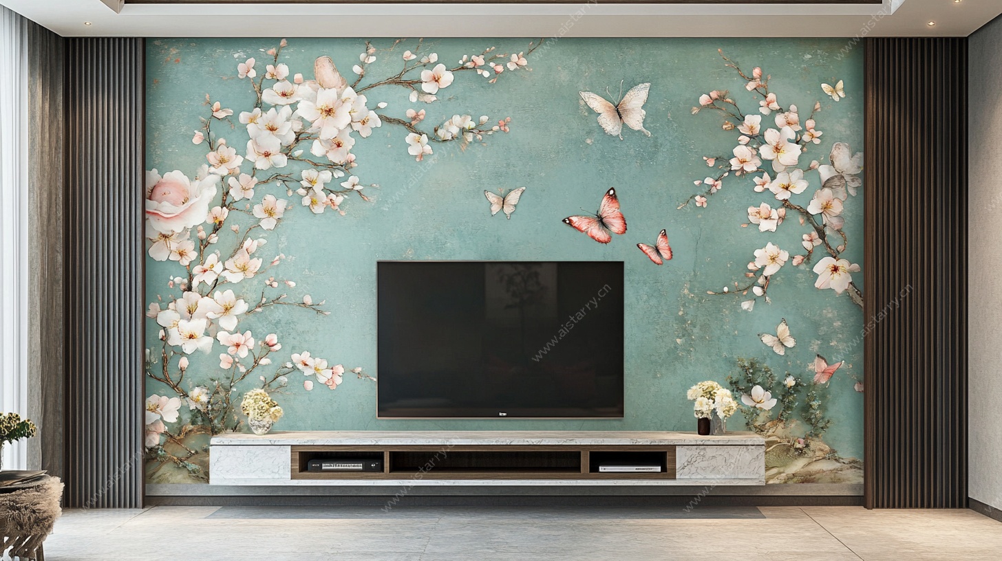 中式花鸟电视背景墙装饰
