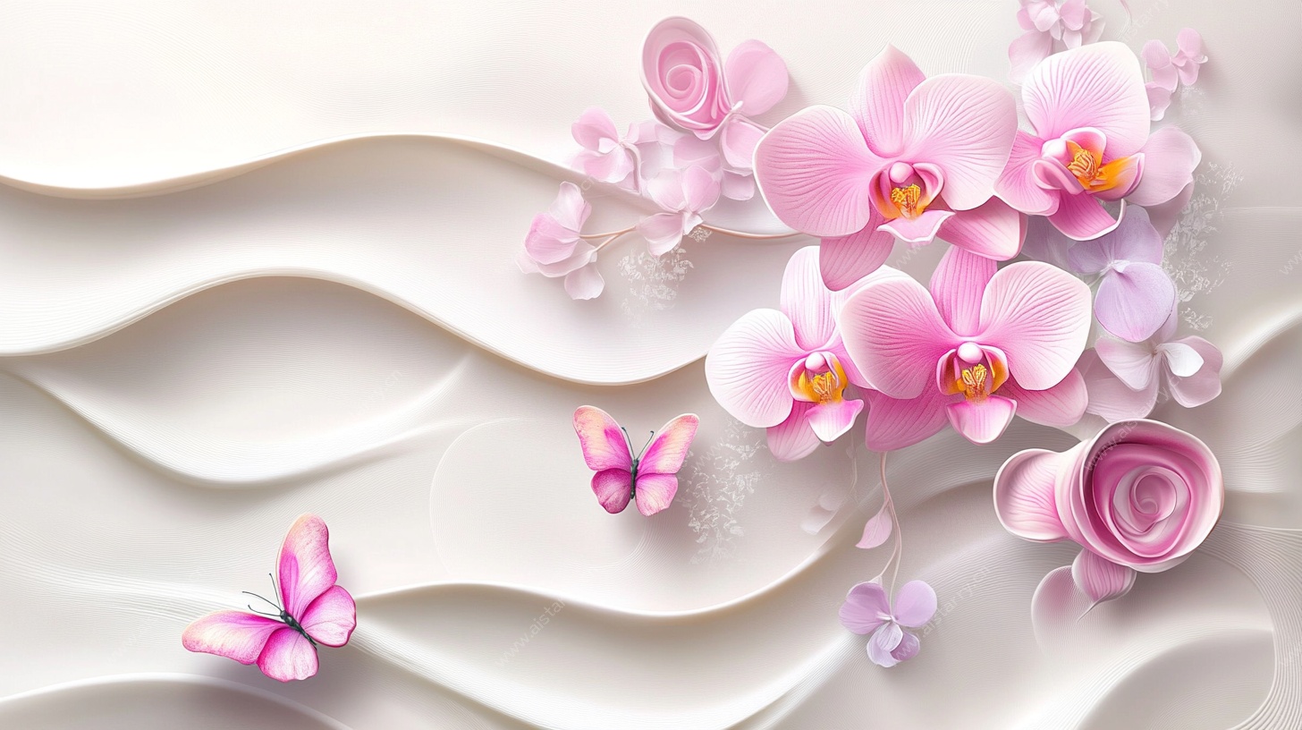 粉色兰花蝴蝶立体装饰图