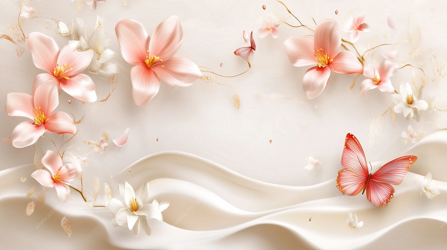 梦幻花卉蝴蝶背景图