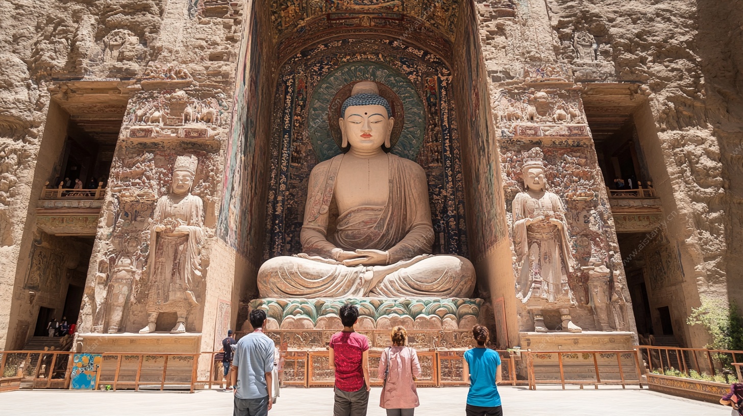 龙门石窟大佛前游客参观