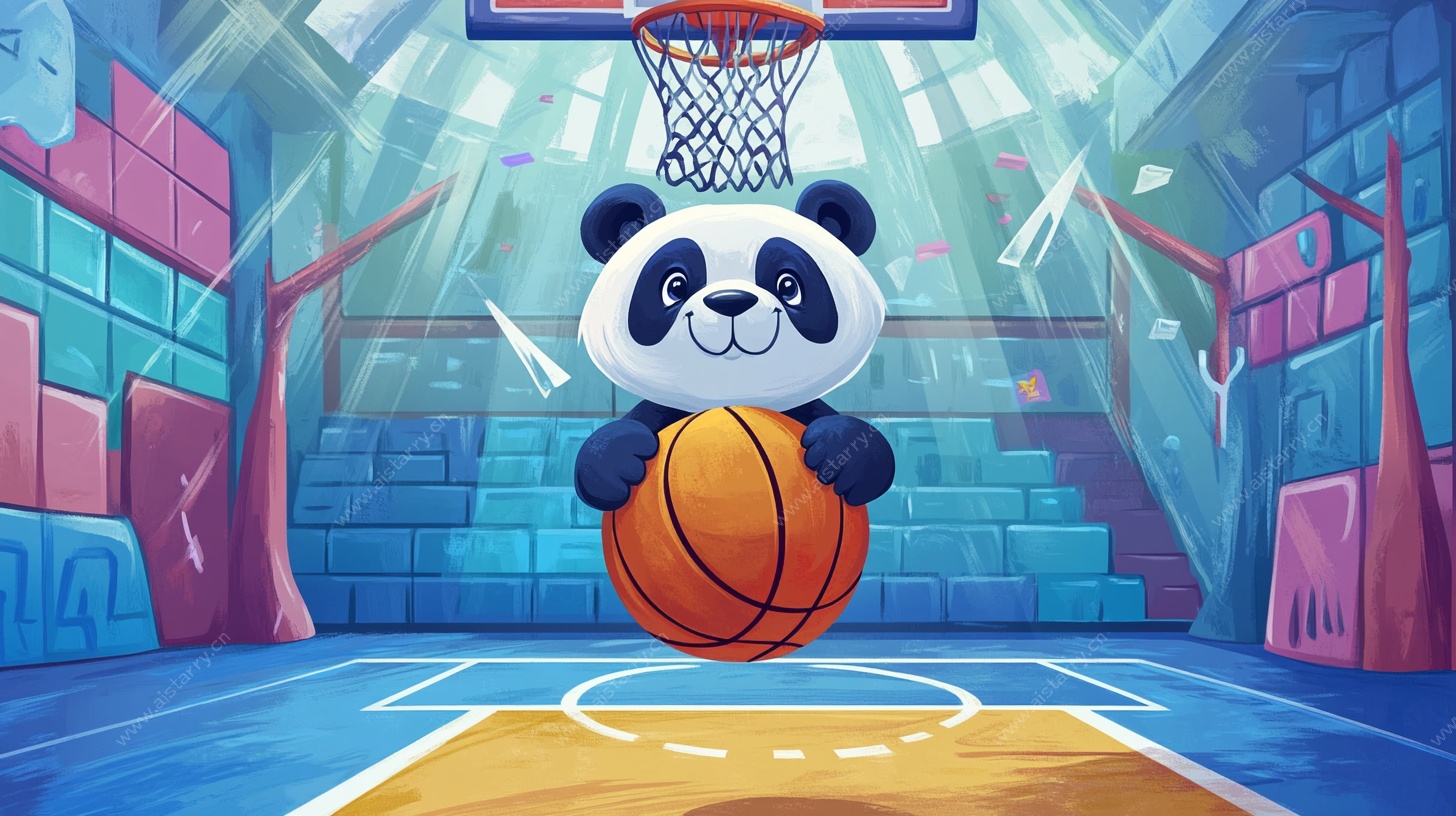 熊猫扣篮卡通插画