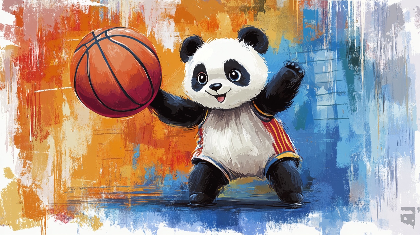 熊猫灌篮插画