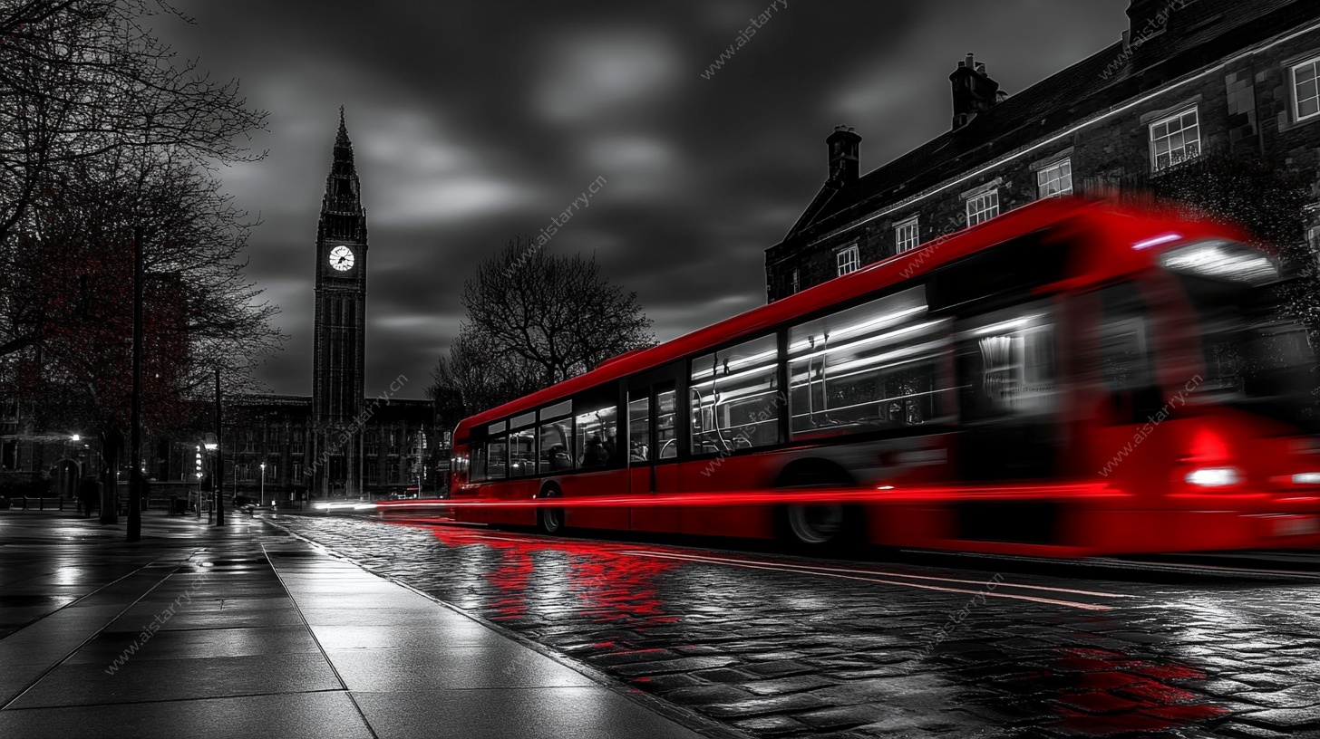 伦敦街头的红色动感公交