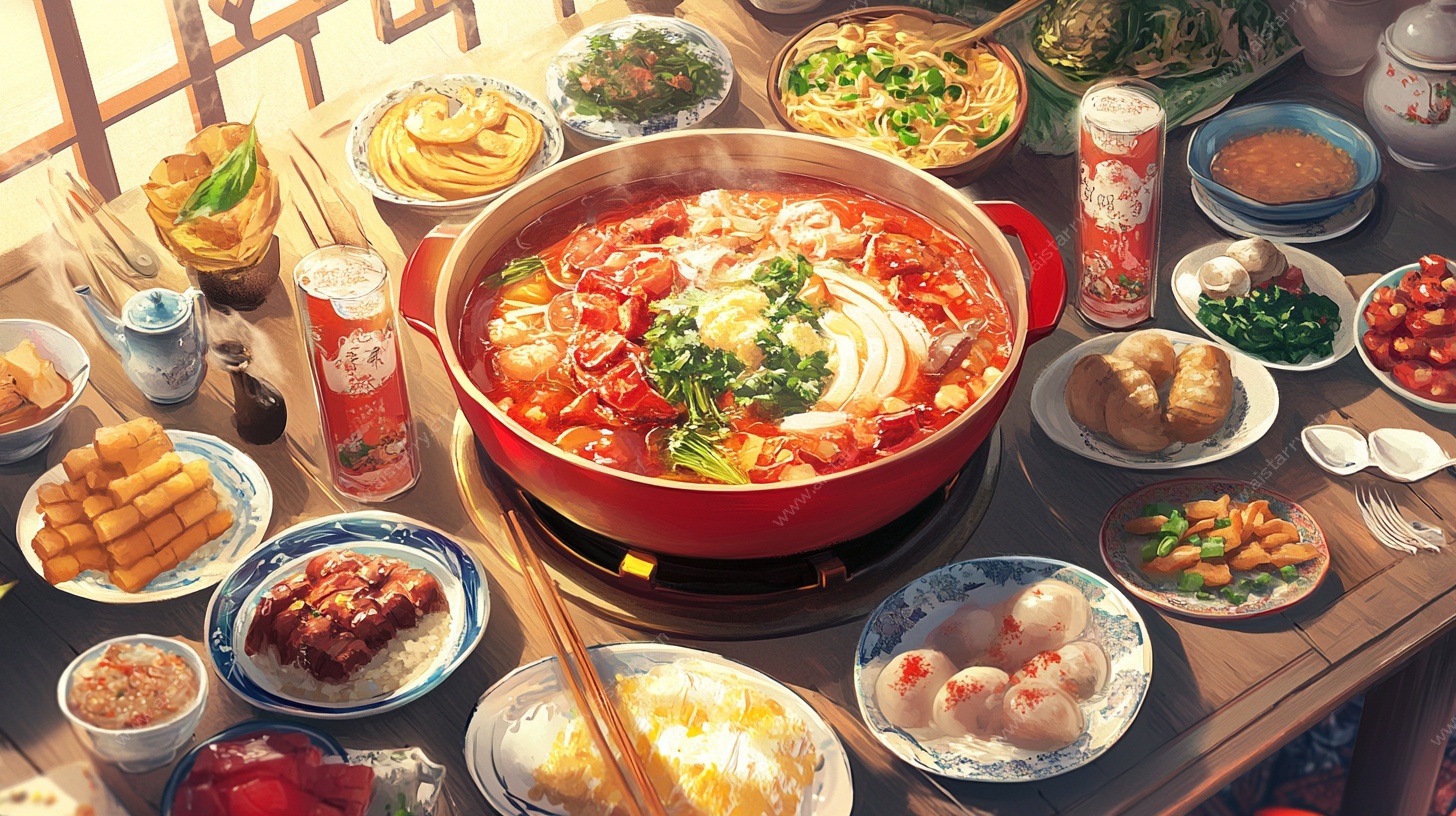 热闹火锅聚餐场景图