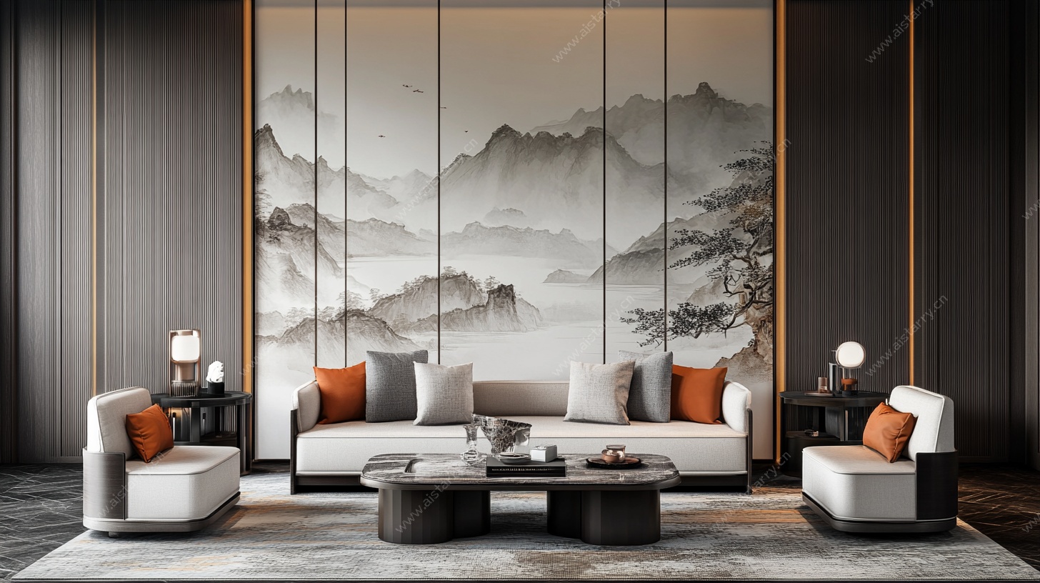 中式山水风客厅室内设计