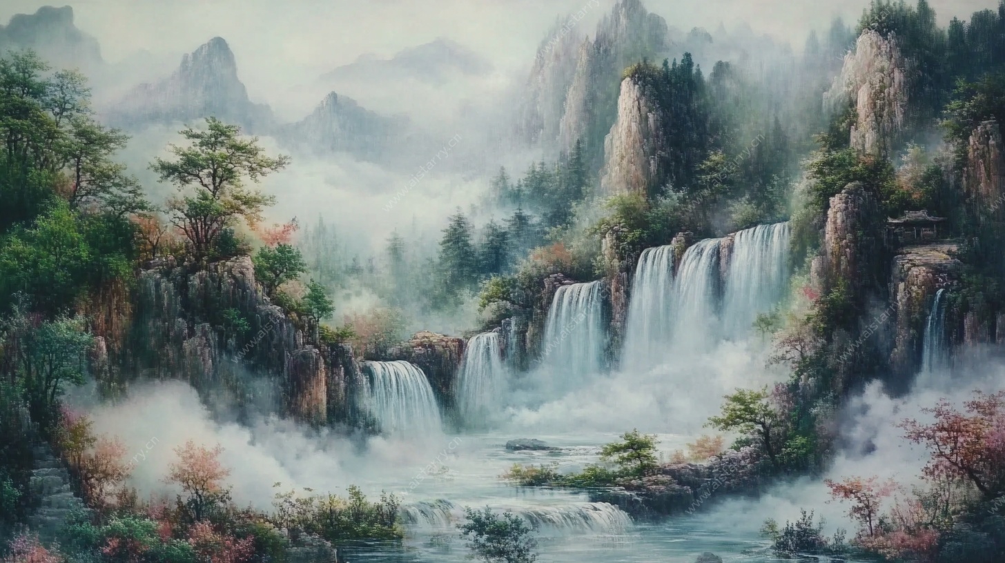 水墨山水瀑布风景图