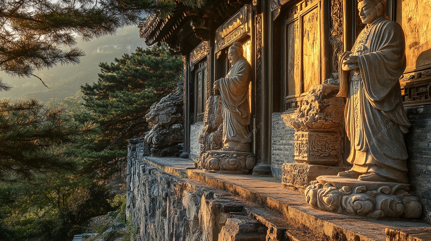 古寺佛像沐斜阳