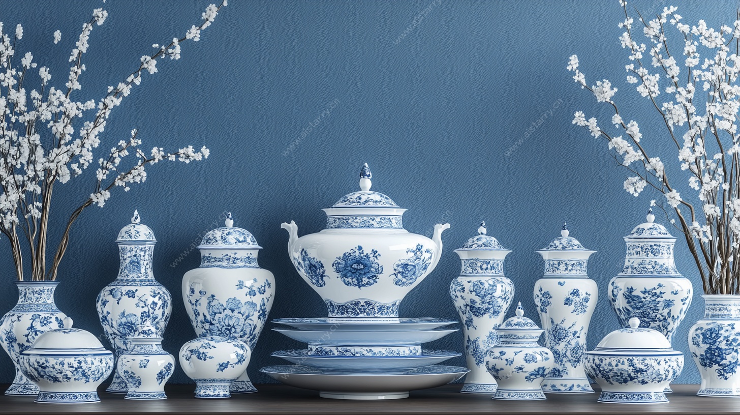 蓝白青花瓷瓶雅致摆件