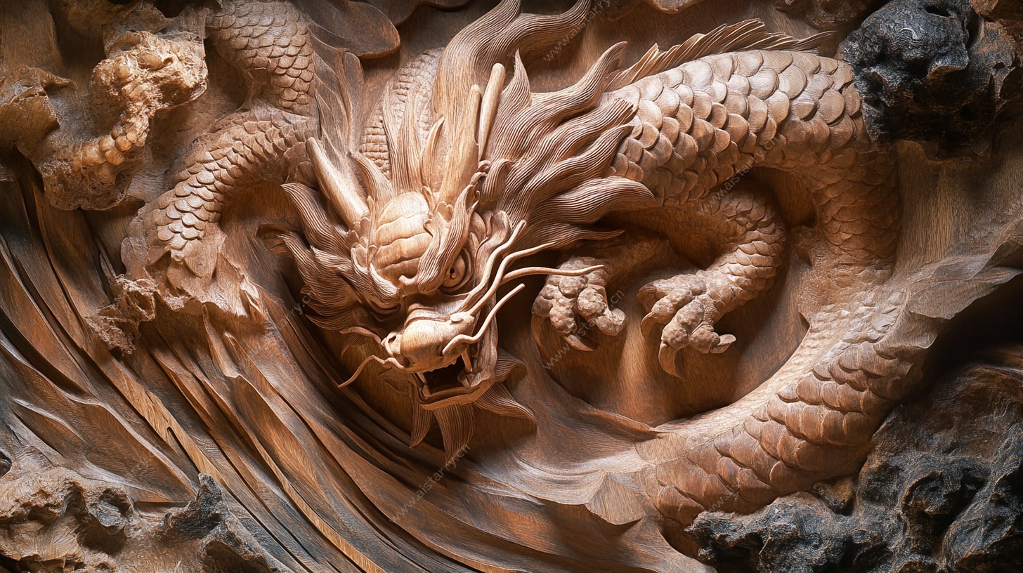 木雕祥龙浮雕特写