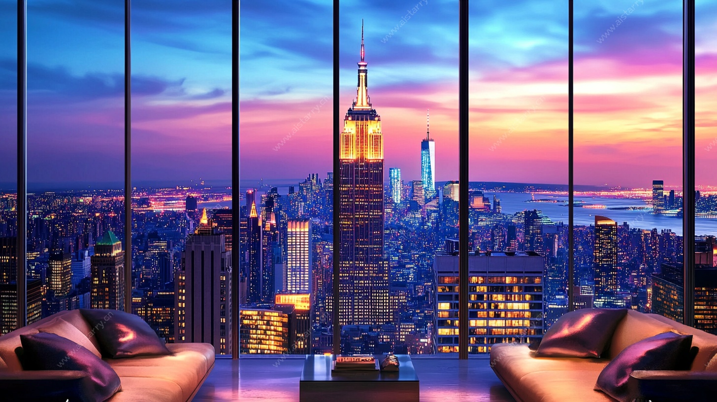 都市夜景窗边奢华休憩空间