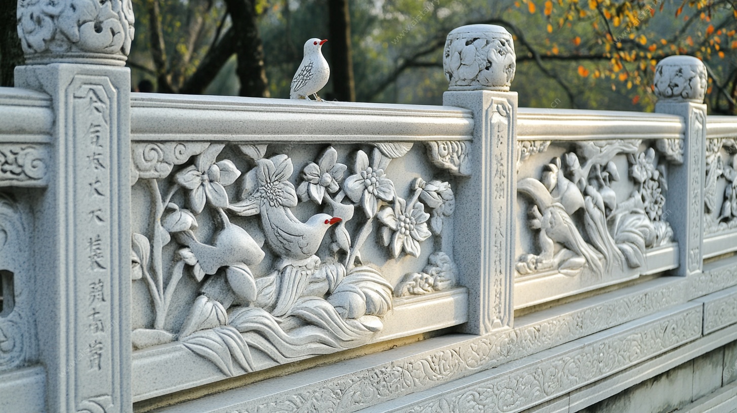 汉白玉雕花护栏 鸟立其上