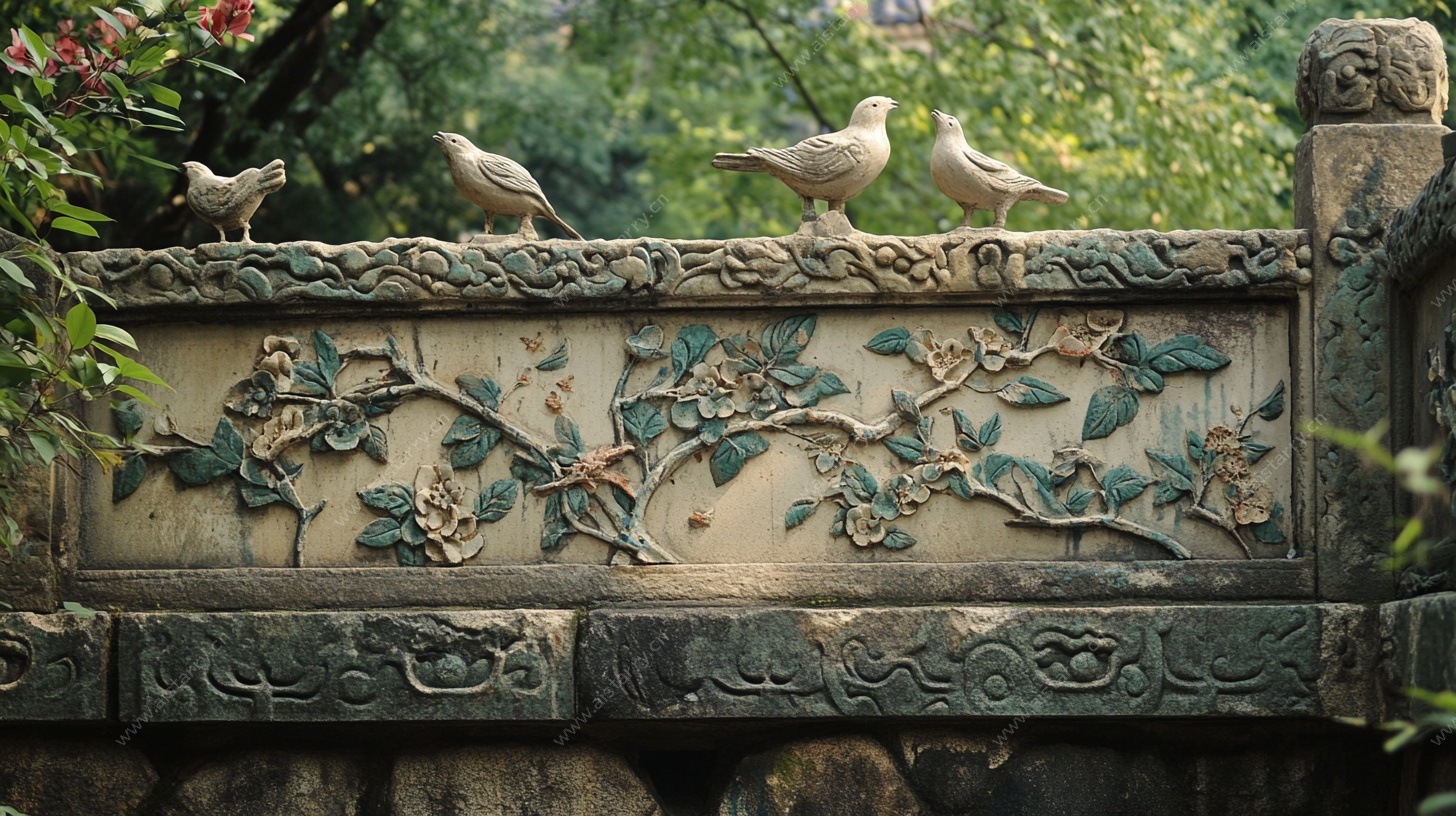 石栏上的鸟儿与精美雕刻