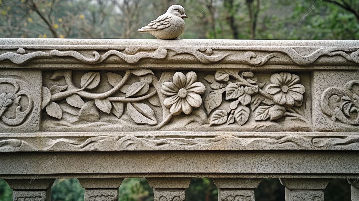 石栏上的小鸟与雕花