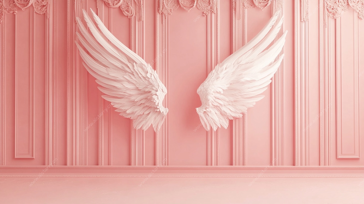 粉色背景上的白色天使翅膀