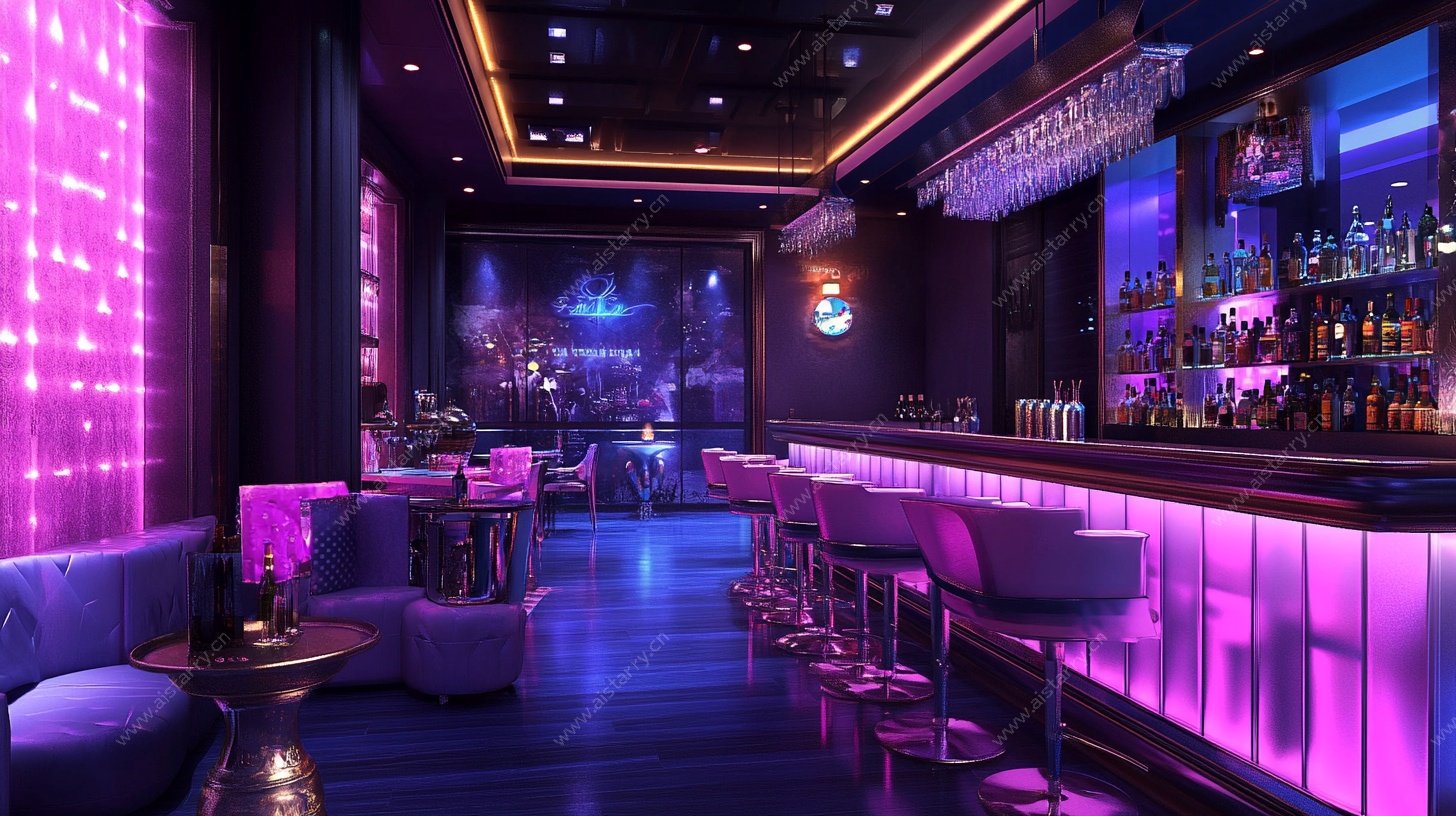 炫酷紫调酒吧室内场景