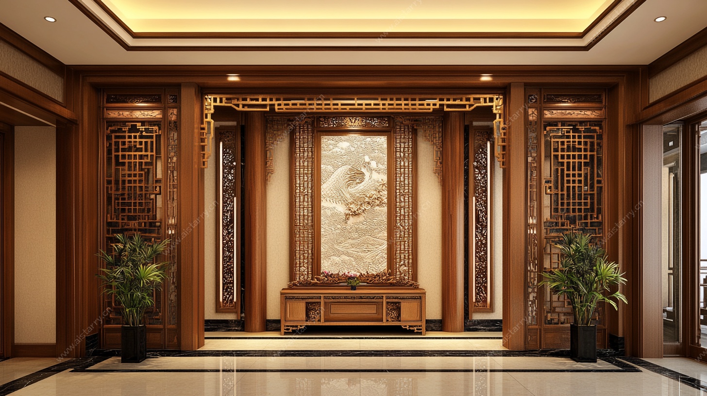 中式豪华大堂玄关设计
