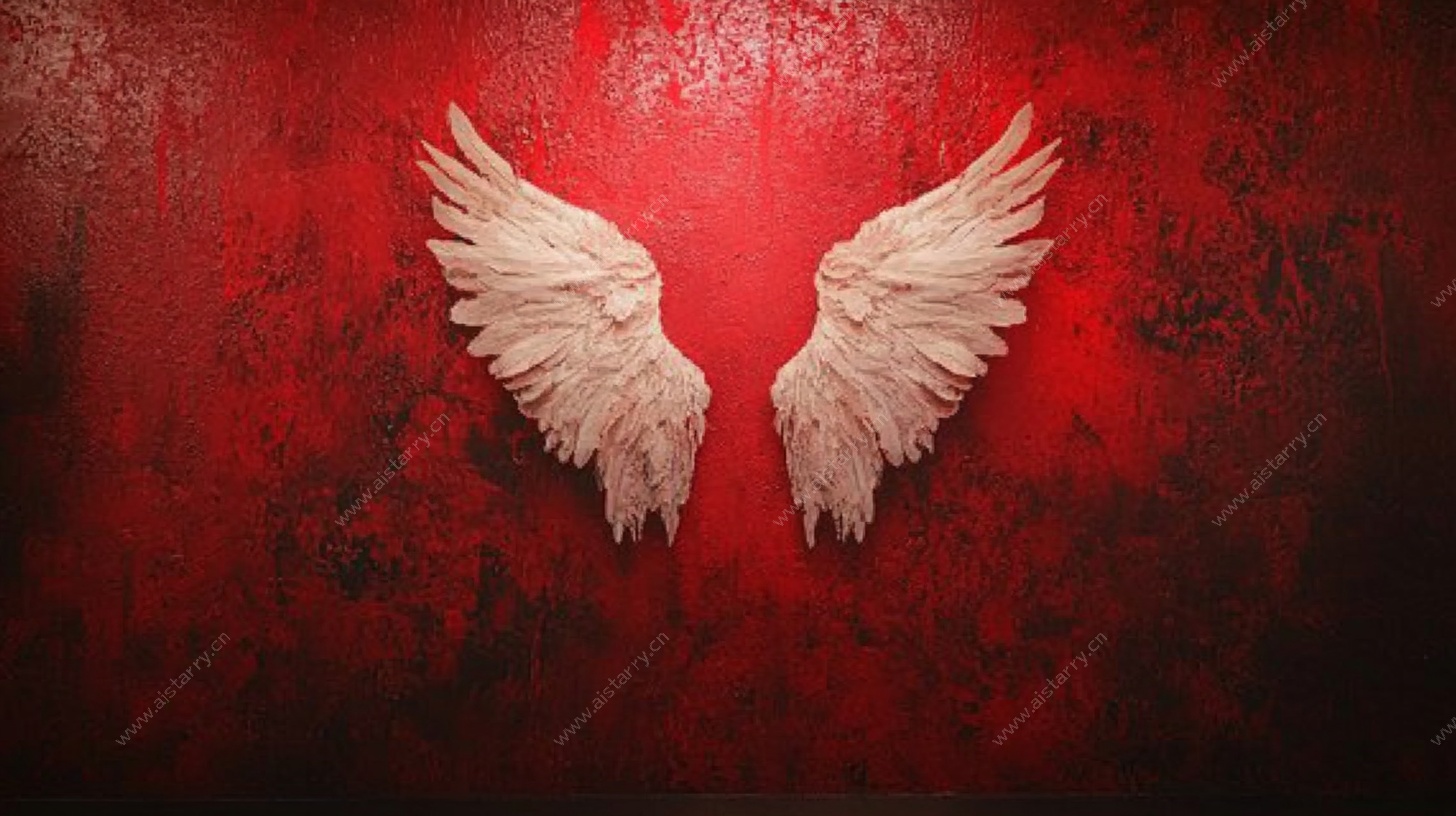 红色背景上的白色天使翅膀