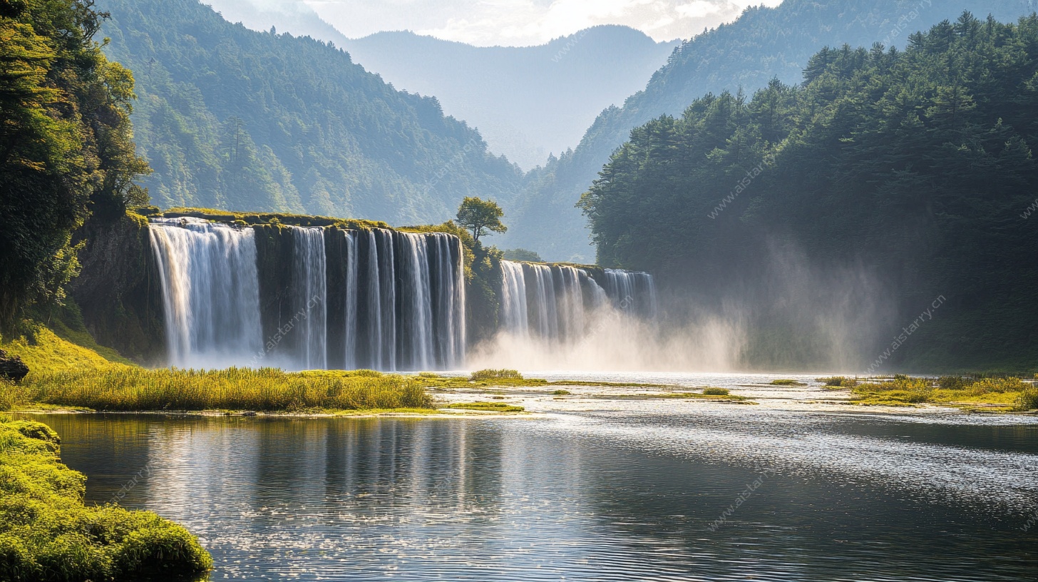 山间壮丽瀑布景观